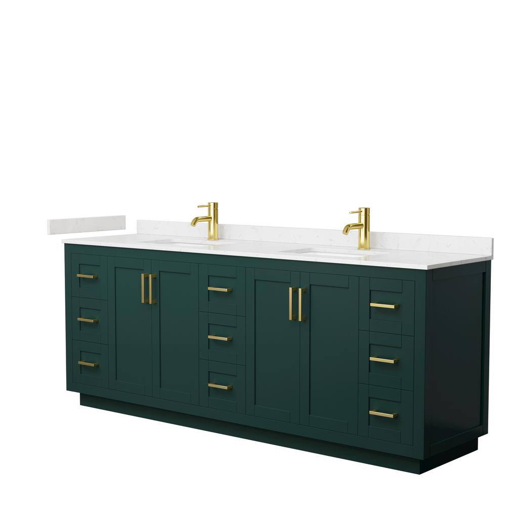 Wyndham Collection Miranda 84 in. W x 22 in. D x 33.75 in. H Double Bath Vanity in Green with Carrara Cultured Marble Top WCF292984DGDC2UNSMXX