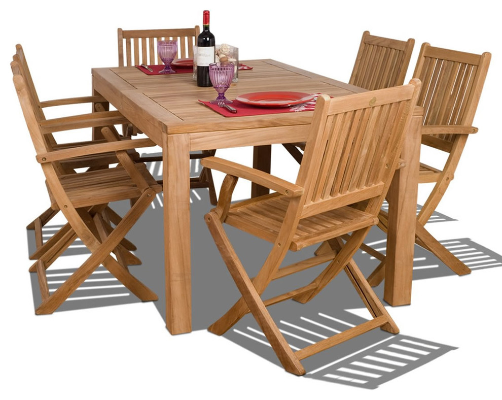 Budapest 7 Piece Teak Rectangular Patio Dining Set   Transitional   Outdoor Dining Sets   by Amazonia  Houzz