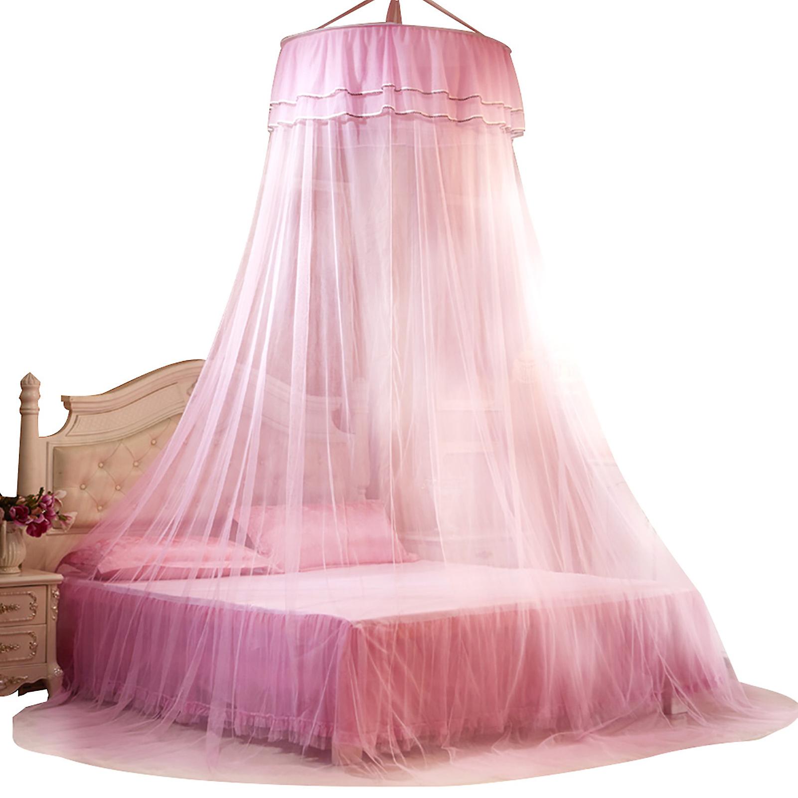 Breathable Round Canopy Lace Princess Style Mosquito Net Bed Curtain Netting (pink)