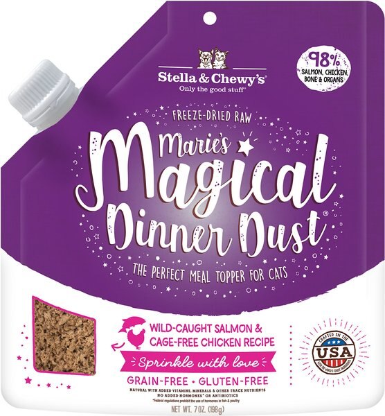 Stella and Chewy's Marie’s Magical Dinner Dust Wild Caught Salmon and Cage Free Chicken Recipe Freeze-Dried Raw Cat Food Topper， 7-oz bag