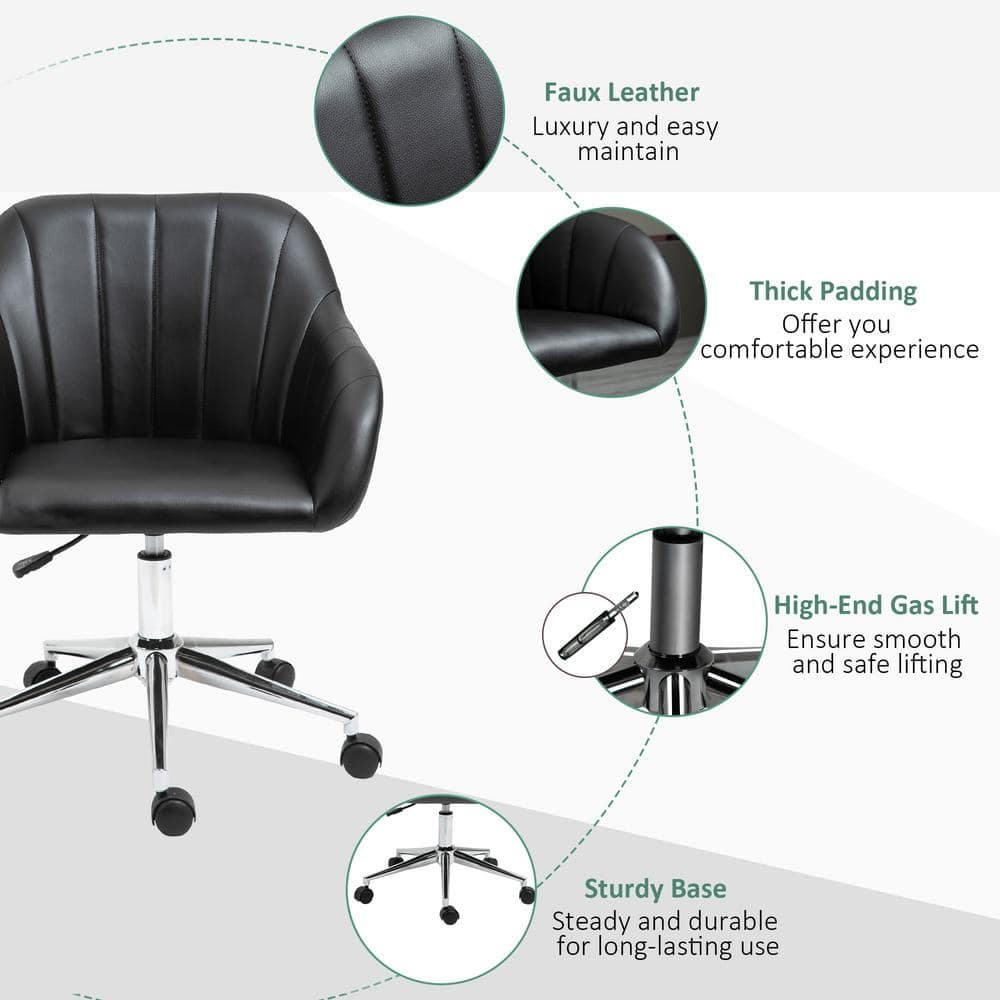 Vinsetto Black, Mid-Back Home Office Chair Adjustable Height Computer Desk Chair with Padded Back and Armrests, PU Leather 921-439BK