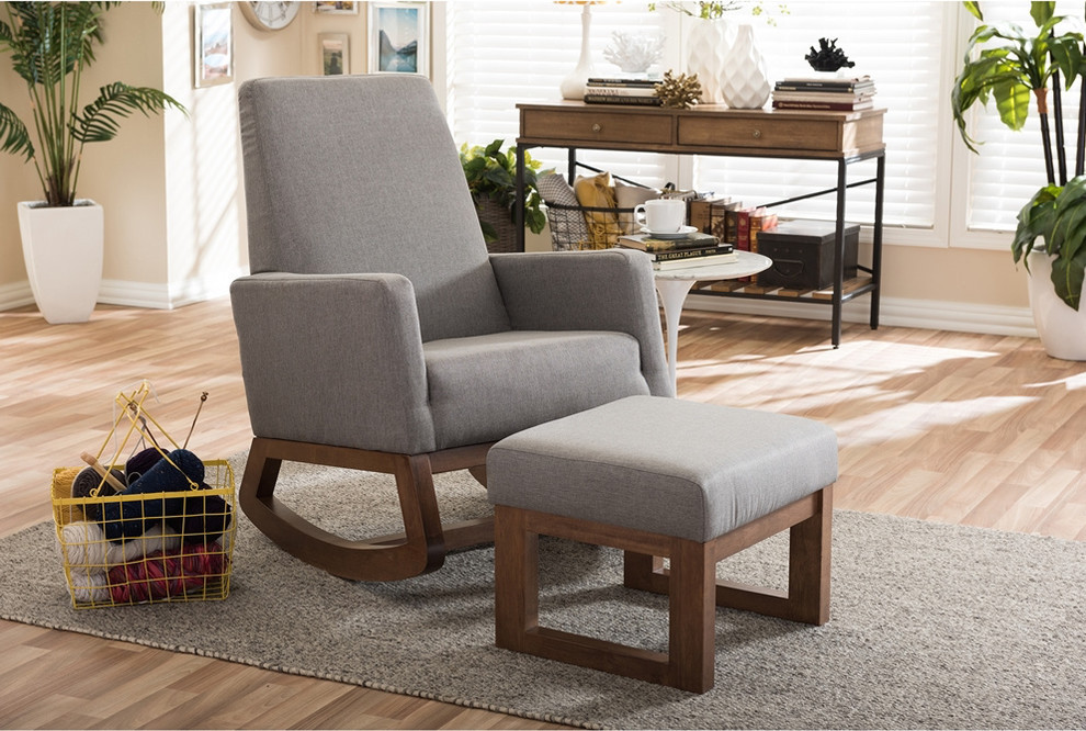 Yashiya Retro Fabric Upholstered Rocking Chair And Ottoman Set   Transitional   Rocking Chairs   by Baxton Studio  Houzz