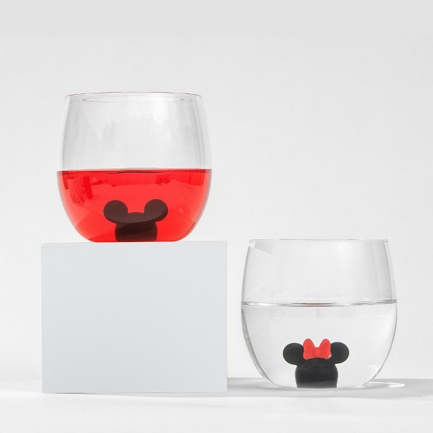 Joyjolt Disney Mickey amp Minnie Icon Stemless Wine Glass 10 Oz Set Of 2