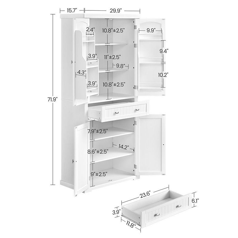 Kitchen Pantry Cabinet， 72 Inch Freestanding Cupboard Tall Storage Cabinet With 6 Hanging Shelves