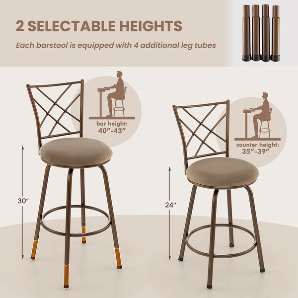 Costway Set of 2 24/30 Inch Adjustable Swivel Barstools Metal Dining - Set of 2