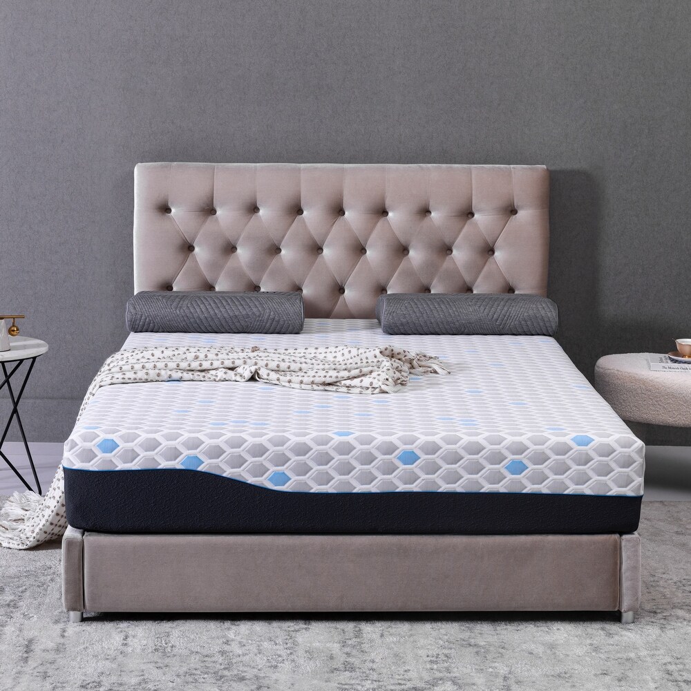 10 Inch Twin Size Mattress  Gel Memory Foam Infused Bamboo Charcoal Mattress  Mattress in a Box Light Grey Blue