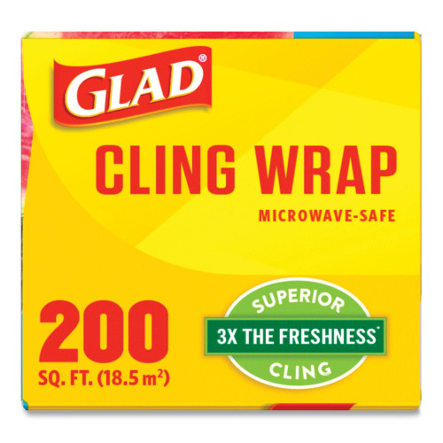 Glad ClingWrap Plastic Wrap， 200 Square Foot Roll， Clear， 12 Rolls/Carton (00020CT)