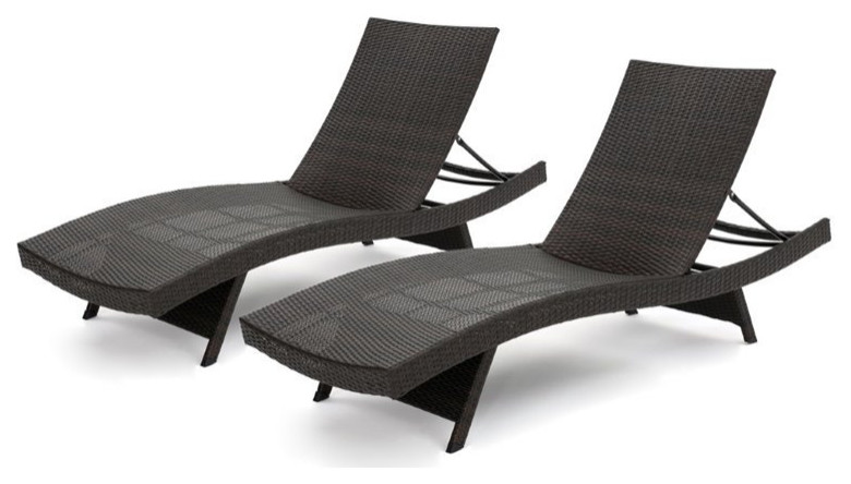 Noble House Salem Outdoor Wicker Chaise Lounge with Cover in Brown (Set of 2)   Tropical   Outdoor Chaise Lounges   by Homesquare  Houzz