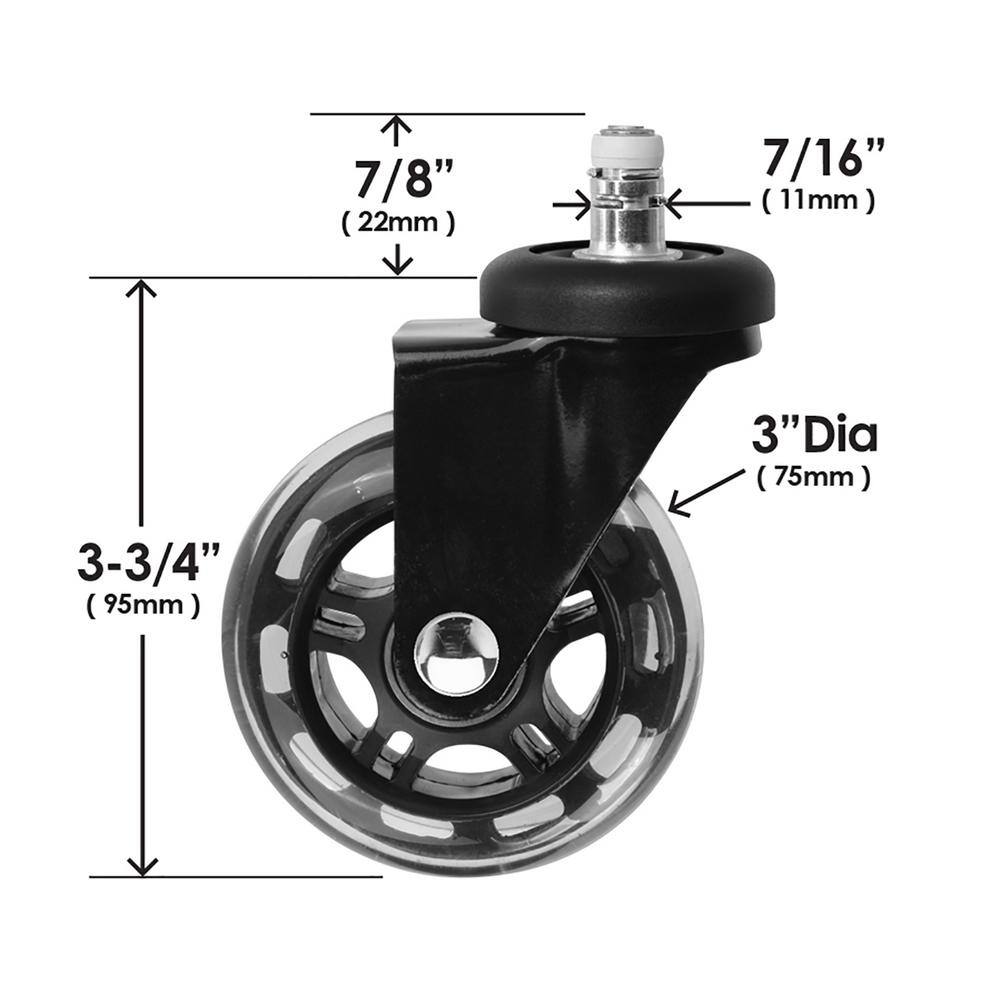 SlipStick 3 in. Black Rollerblade Office Chair Caster Wheels (5-Pack) CB690