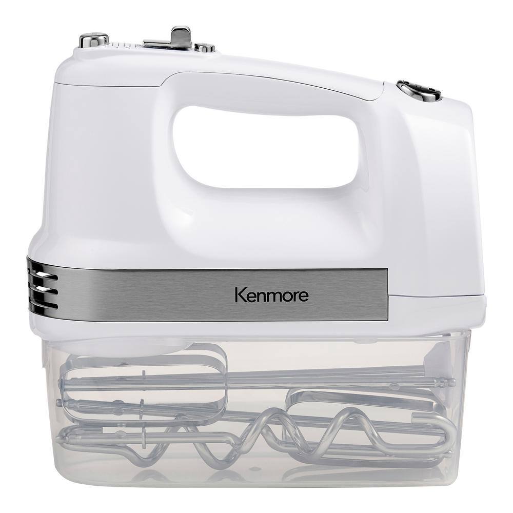 KENMORE Kenmore 5-Speed Hand Mixer  Beater  Blender White 250W with Clip-on Accessory Storage Case KKHM5