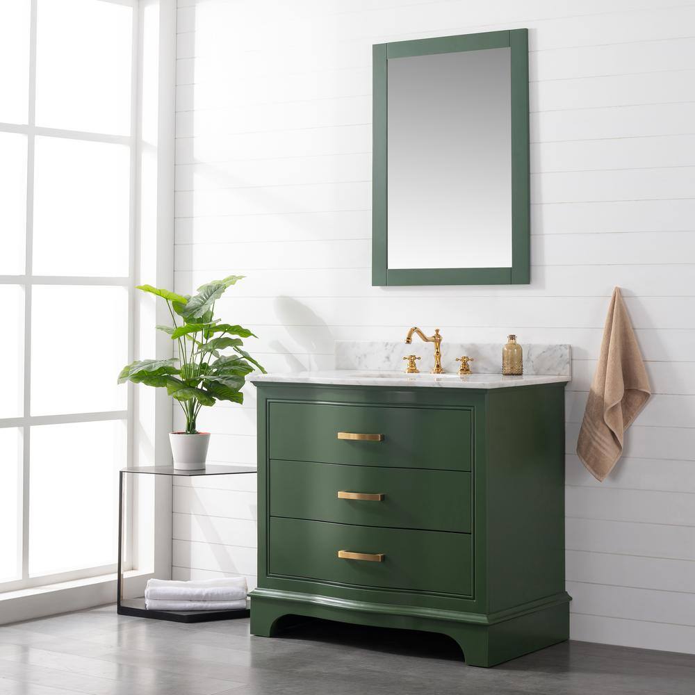 SUDIO Monroe 36 in. W x 22 in. D x 33.7 in. H Bath Vanity in Evergreen with White Marble Top Monroe-36EG