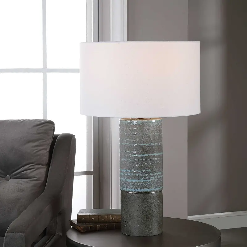 Aqua and Aged Gray Concrete Look Table Lamp - Prova