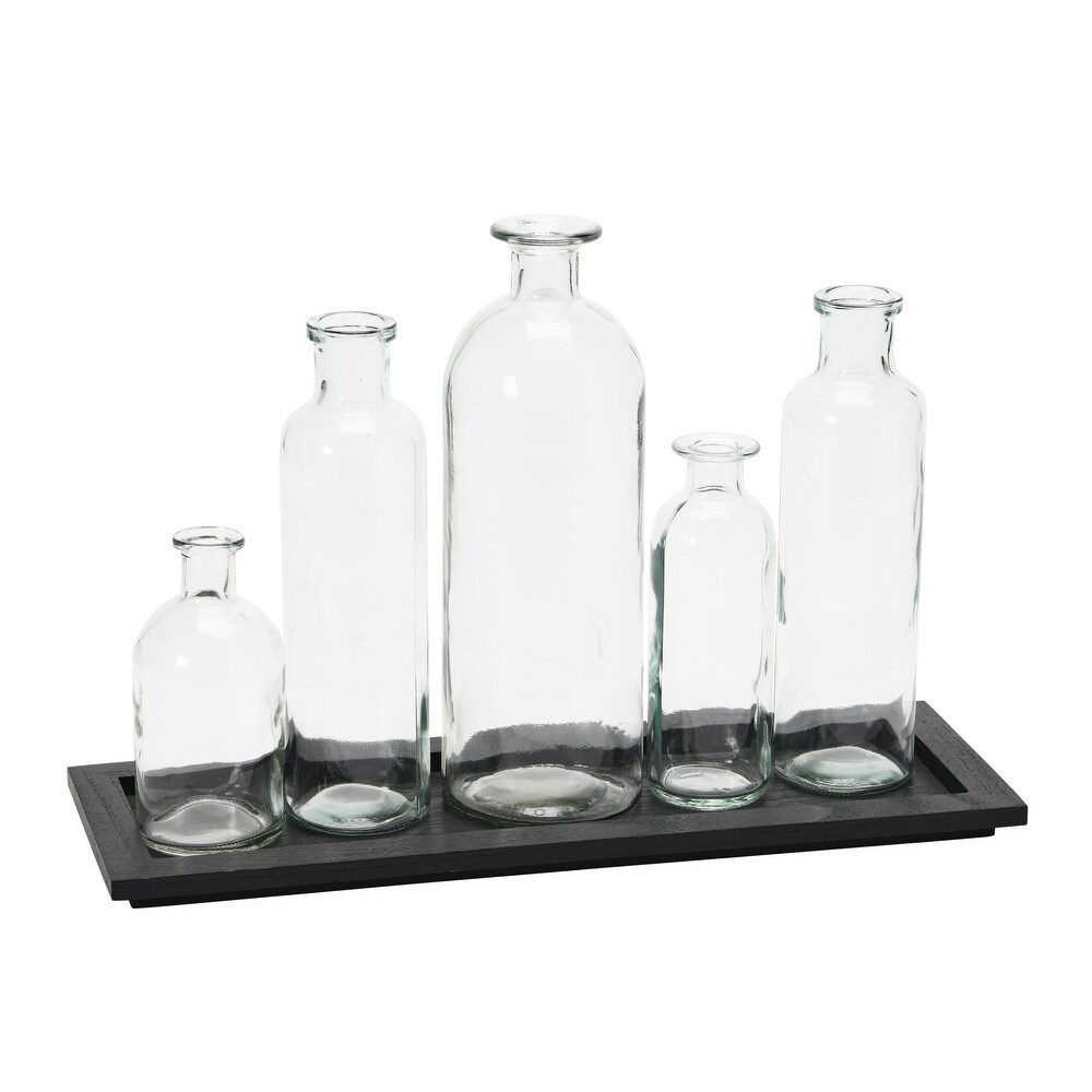 Wood Tray with Glass Bottle Vases