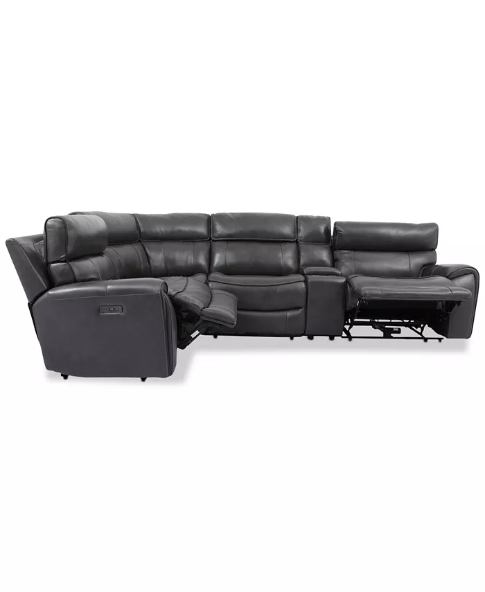 Furniture CLOSEOUT! Hutchenson 5-Pc. Leather Sectional with 2 Power Recliners Power Headrests and Console