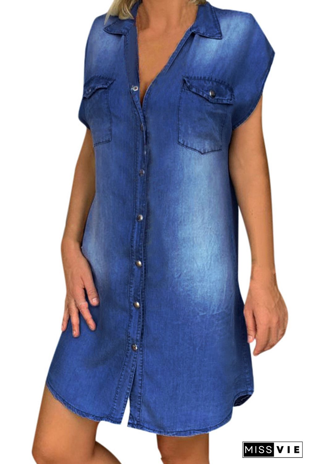 Button Down Loose Denim Dress Wholesale