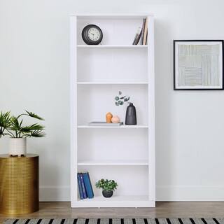 Brookside Elaine 72 in. White Wood 5-Shelf Standard Bookcase with Adjustable Shelves BS0001BKC00WH