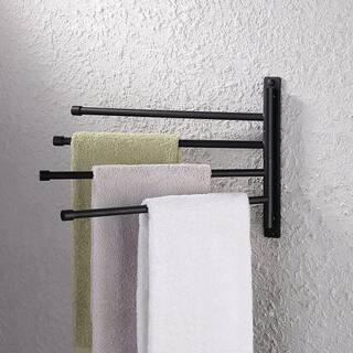 ACEHOOM 15 in. Wall Mount Bathroom Swivel Towel Bar with 4-Arm in Matte Black AC-BTR03