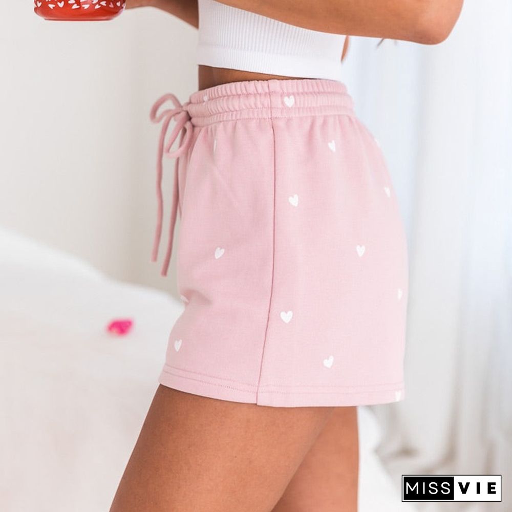 Love Print High Waist Women's Casual Shorts