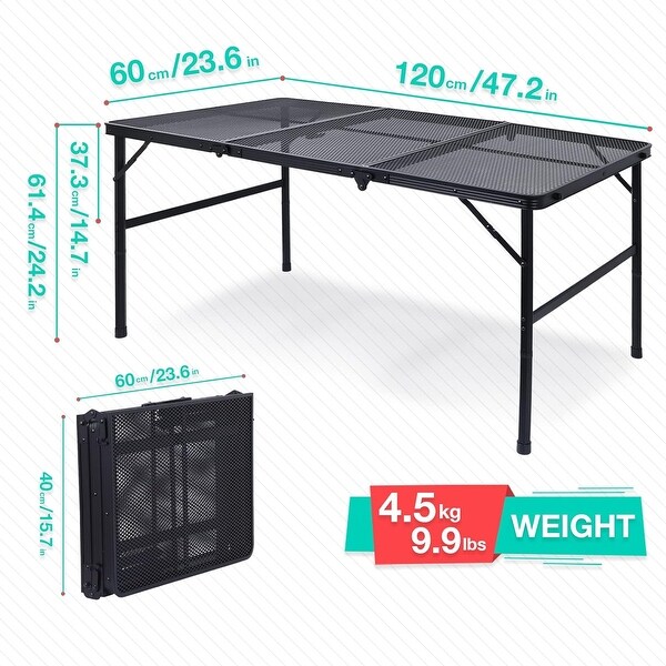 Grill Table，Outdoor Table，Card Table，Portable Grill Table，Adjustable Heights Camping Table with Mesh Bag and Cup Holders