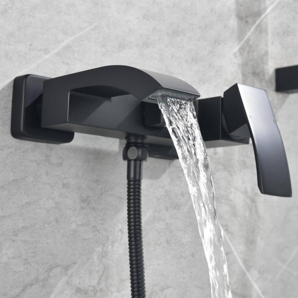 Tomfaucet Single-Handle Wall Mount Roman Tub Faucet with Hand Shower in Matte Black TFJ0016MB