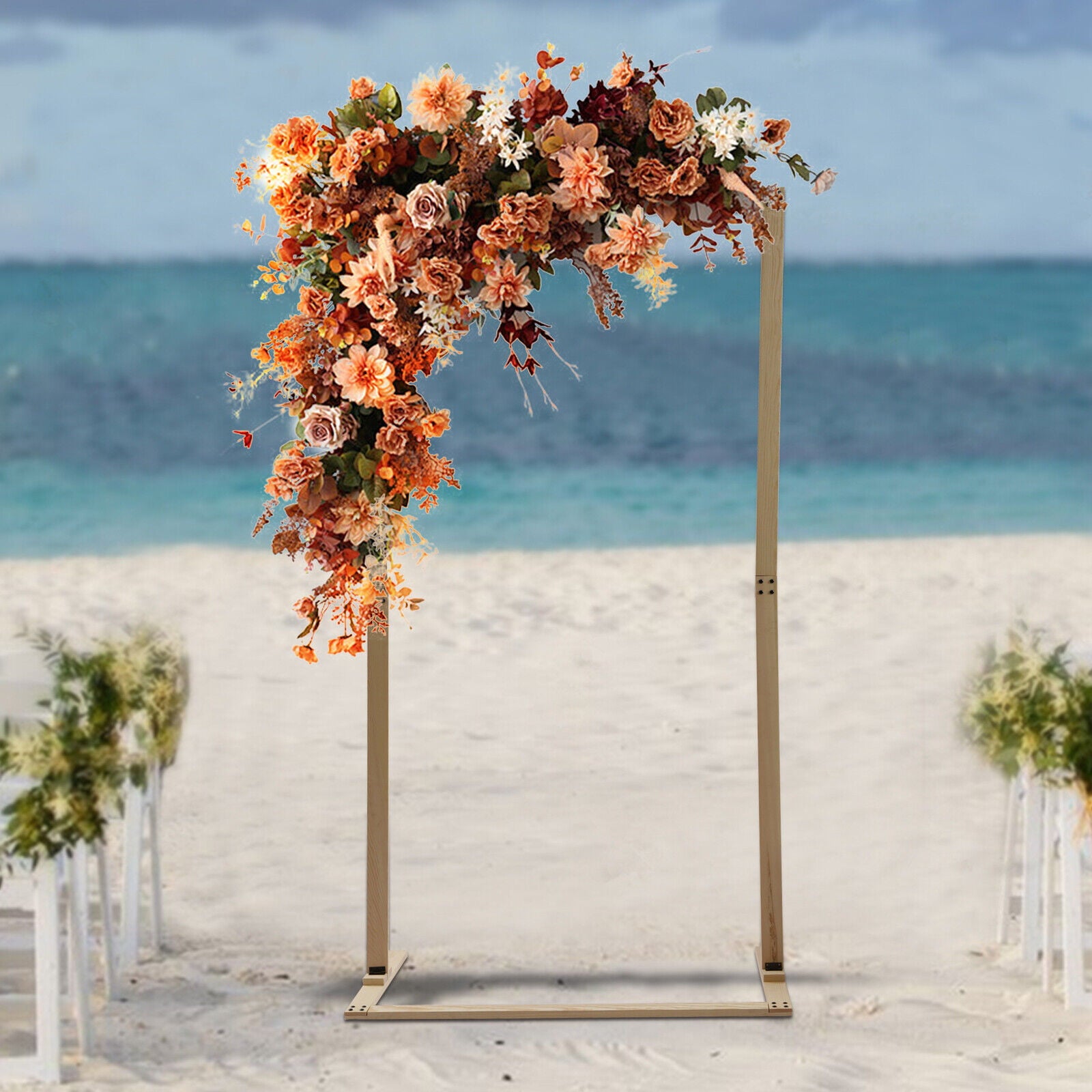 OUKANING 7ft Square Wooden Wedding Arch Garden Arbor Flower Frame Ceremony Party Arch Decor