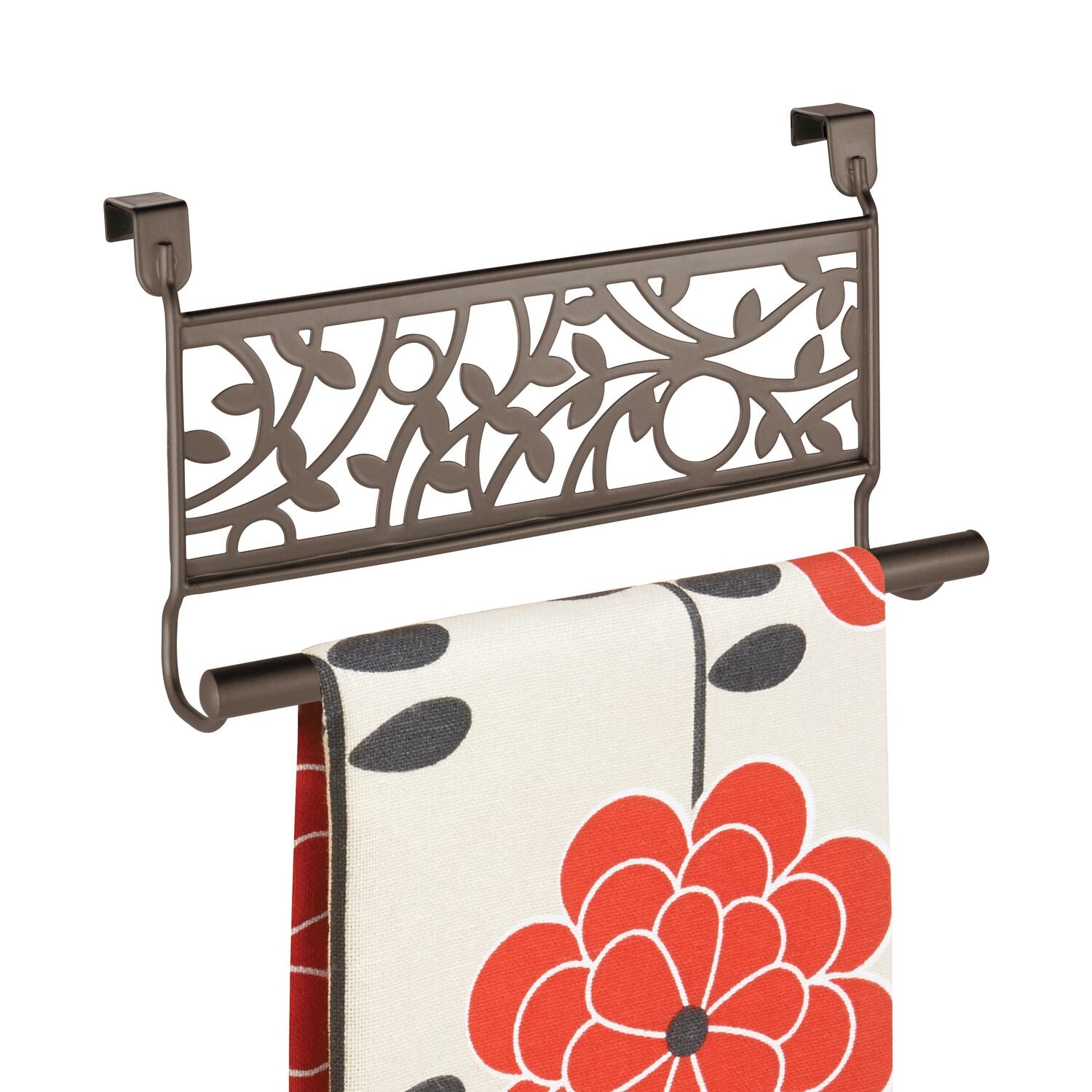 iDesign Vine Over-the-Cabinet Kitchen Dish Towel Bar Holder， Bronze