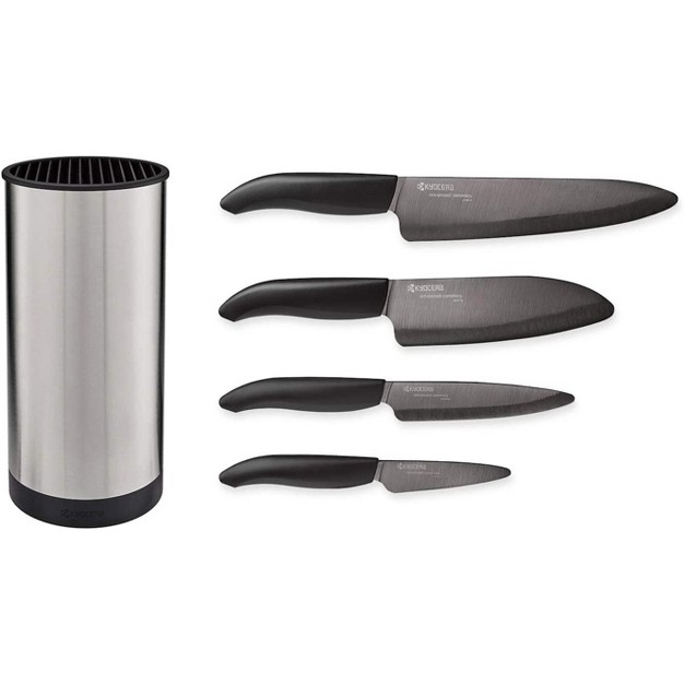 Kyocera Universal Black Blade Ceramic Knife Block Set Stainless Block