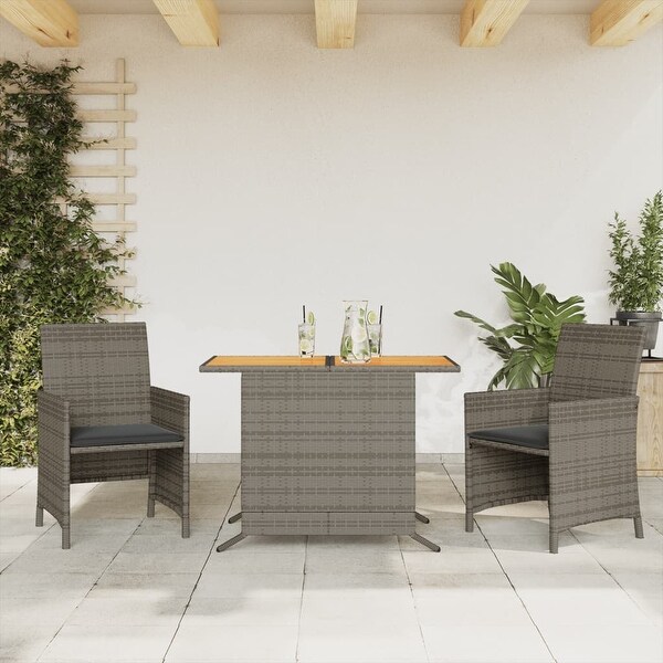 vidaXL 3 Piece Bistro Set with Cushions Poly Rattan