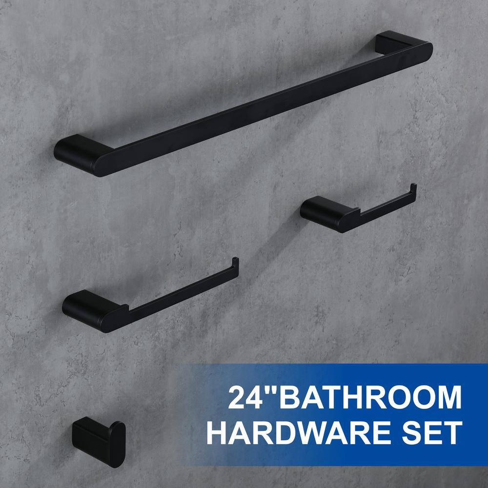 Aurora Decor AFA 4-Piece Bath Accessory Set with Towel Bar in Matte Black BASMDHD2B02B