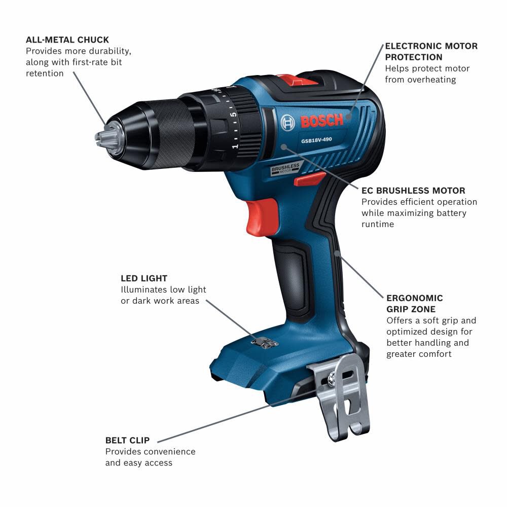 Bosch 18V EC Brushless 1/2 In. Hammer Drill/Driver Bare Tool GSB18V-490N from Bosch