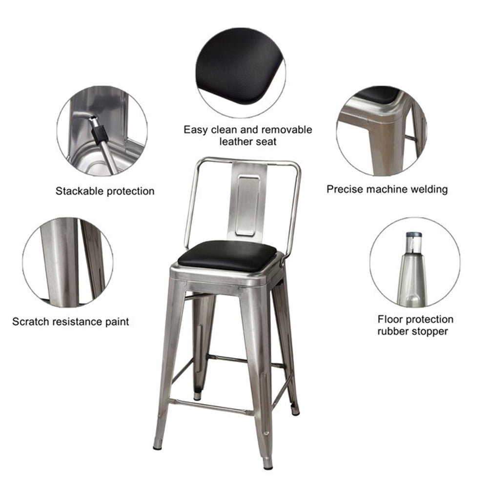 GIA Design Group 24 Inch Middle Back Metal Stool with Vegan Leather， Gunmetal