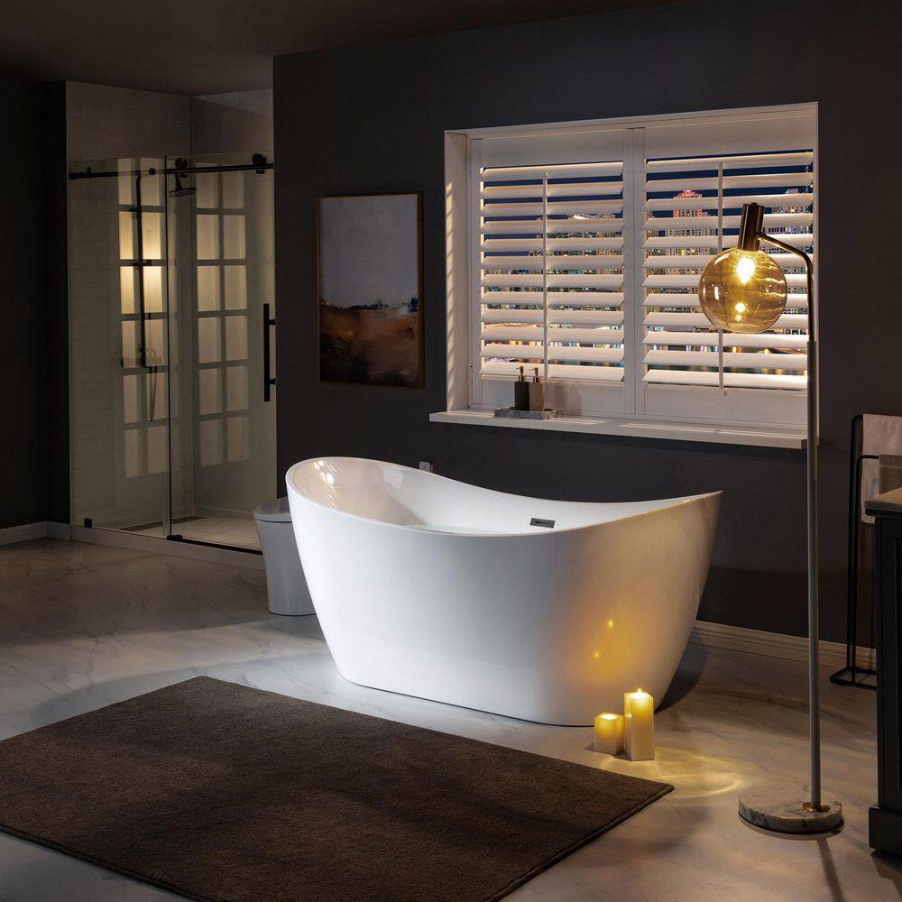 WOODBRIDGE Inspiration 67 in. Acrylic FlatBottom Double Slipper Bathtub with Matte Black Overflow and Drain Included in White HBT5570