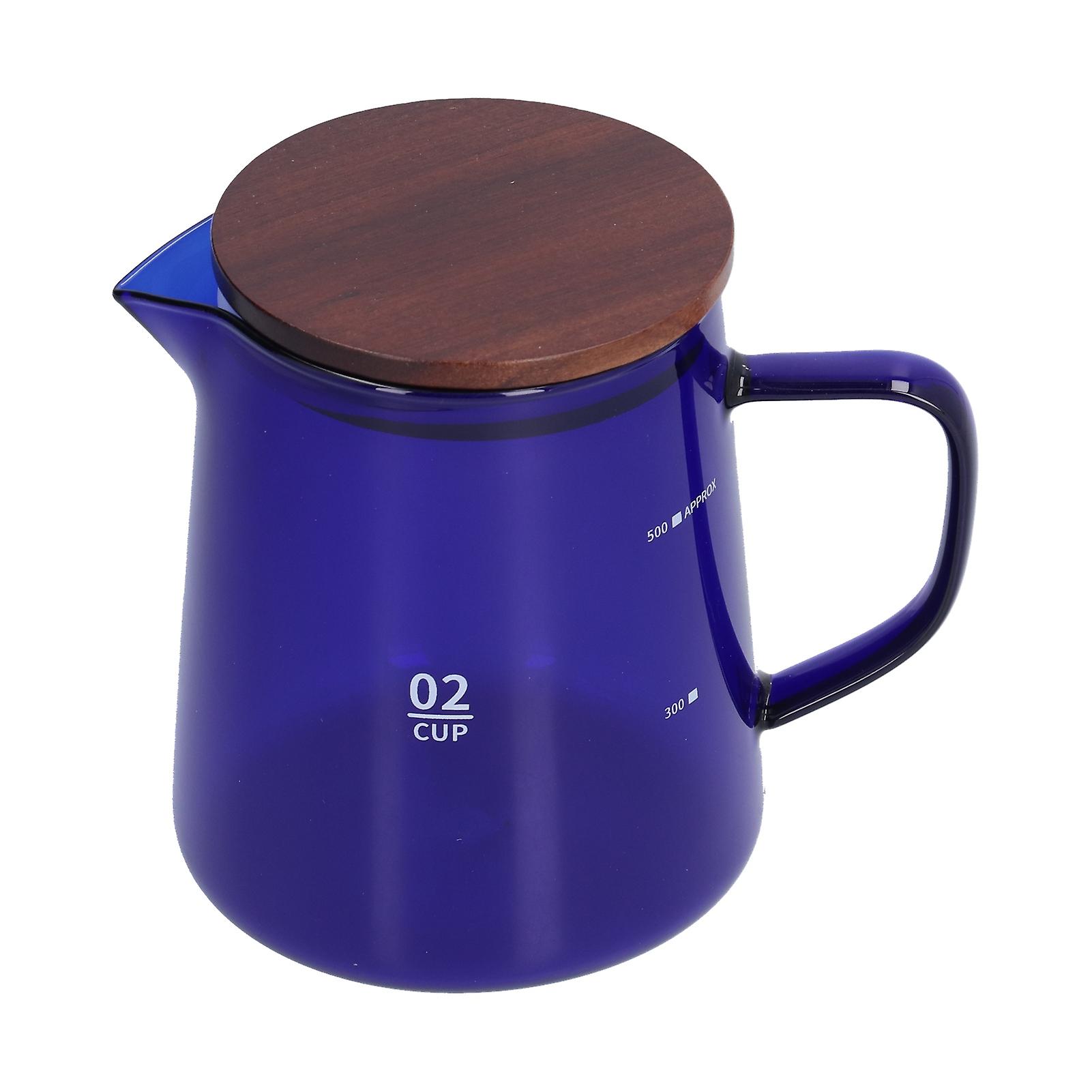 500ml Heat Resistant Coffee Server with Wooden Lid Household Tea Kettle for Home OfficeBlue