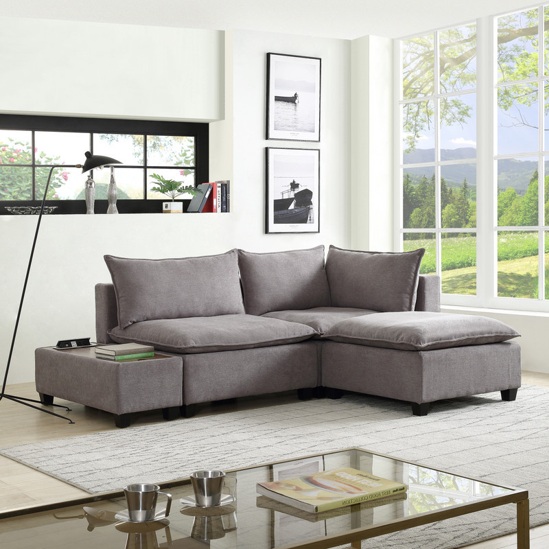 Madison Light Gray Sectional Loveseat Ottoman with USB Storage Console Table   Transitional   Loveseats   by Kolibri Decor  Houzz