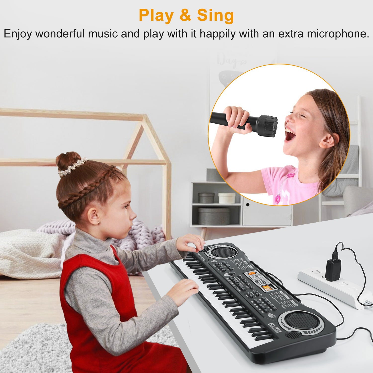 61 Keys Digital Music Keyboard， iMountek Electric Piano Musical Instrument Kids Learning Keyboard with Microphone for Beginners Kids Girls Boys Adults