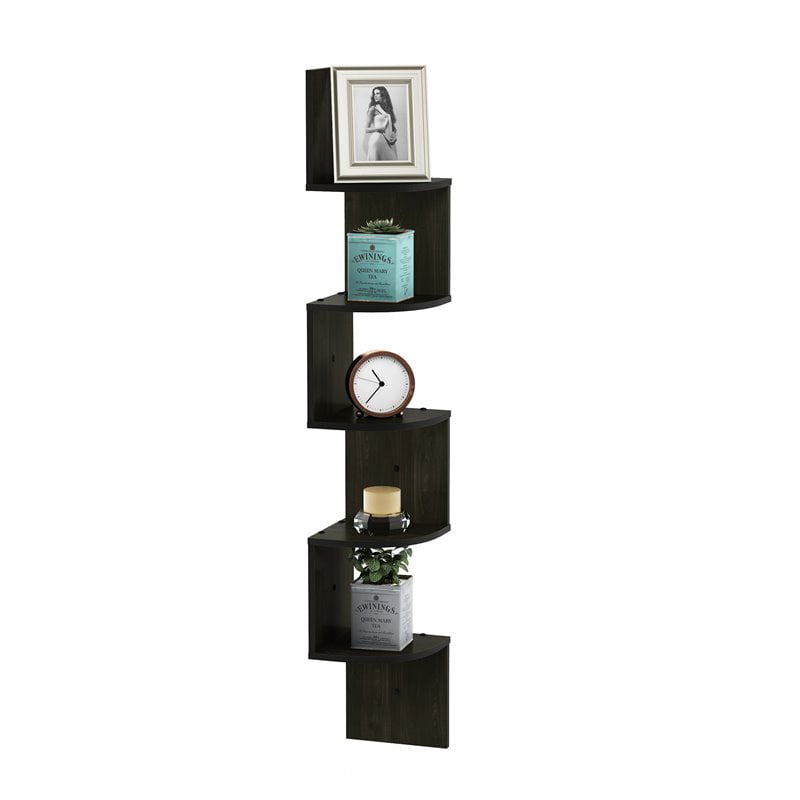 Furinno FR16122EX 5 Tier Wall Mount Floating Radial Corner Shelf& Espresso