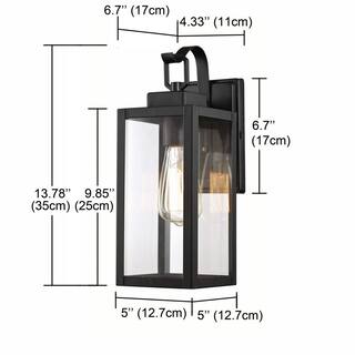 Pia Ricco 1- Light Matte Black Outdoor Wall Lantern Sconce with Clear Glasee 1Jay-12151