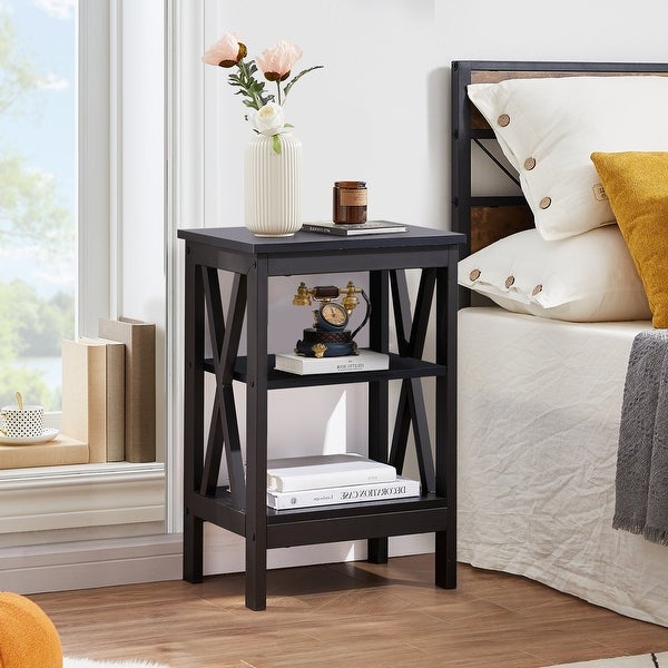 VECELO Modern End Table with X-base Metal Frame - 15.7