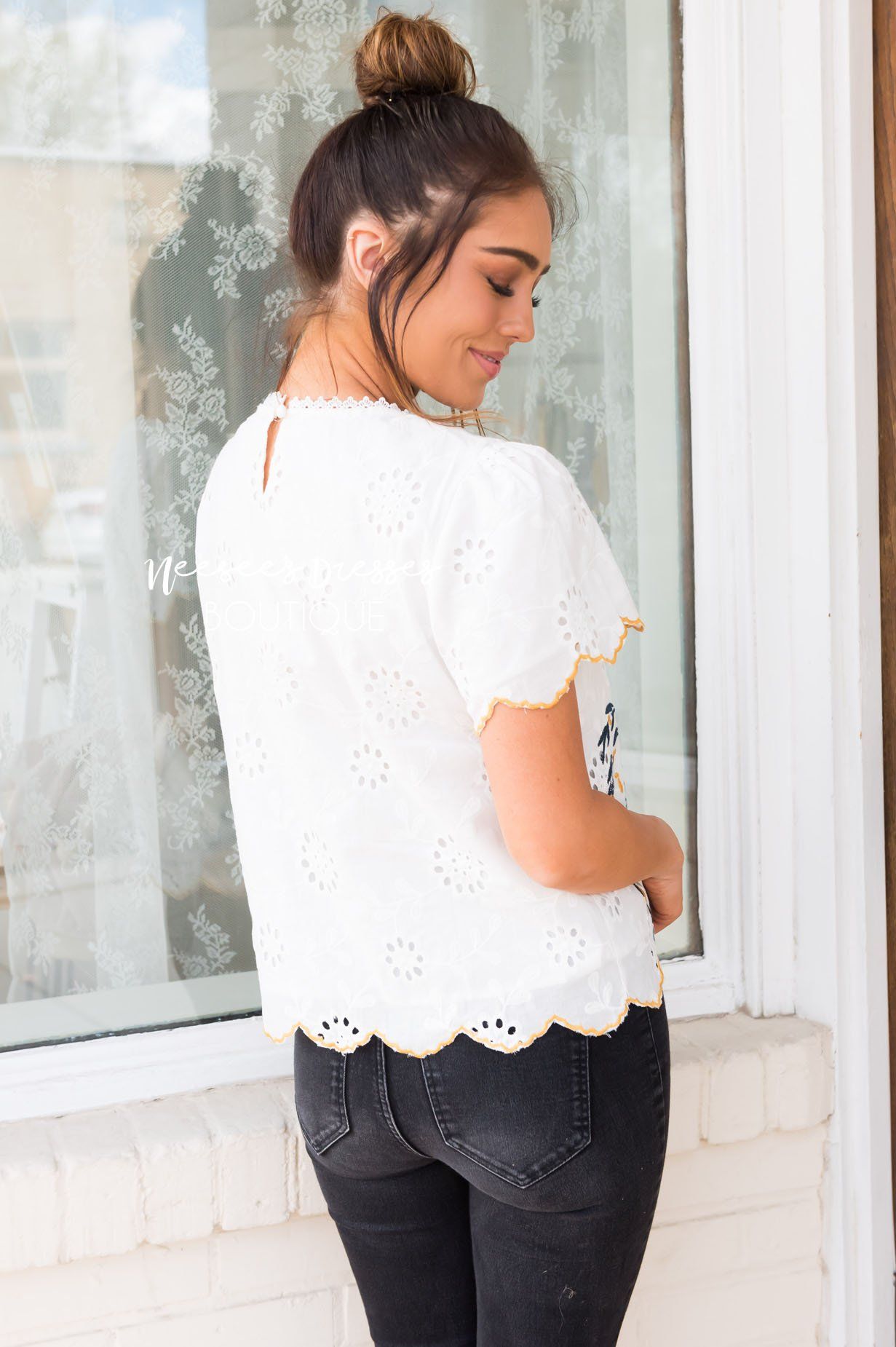 Completely Charmed Modest Eyelet Blouse