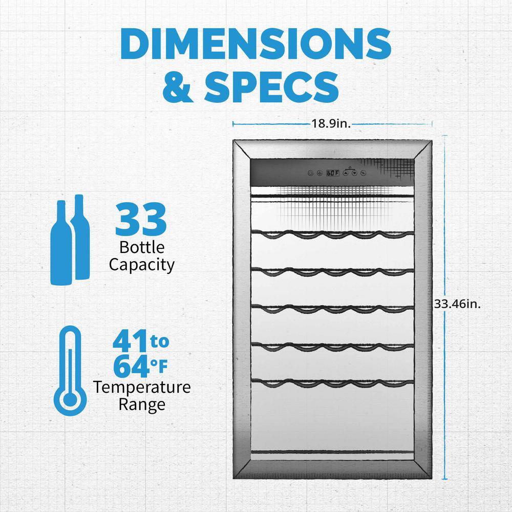 NewAir 19 in. 33-bottle Freestanding Compressor Wine Fridge NWC033SS01