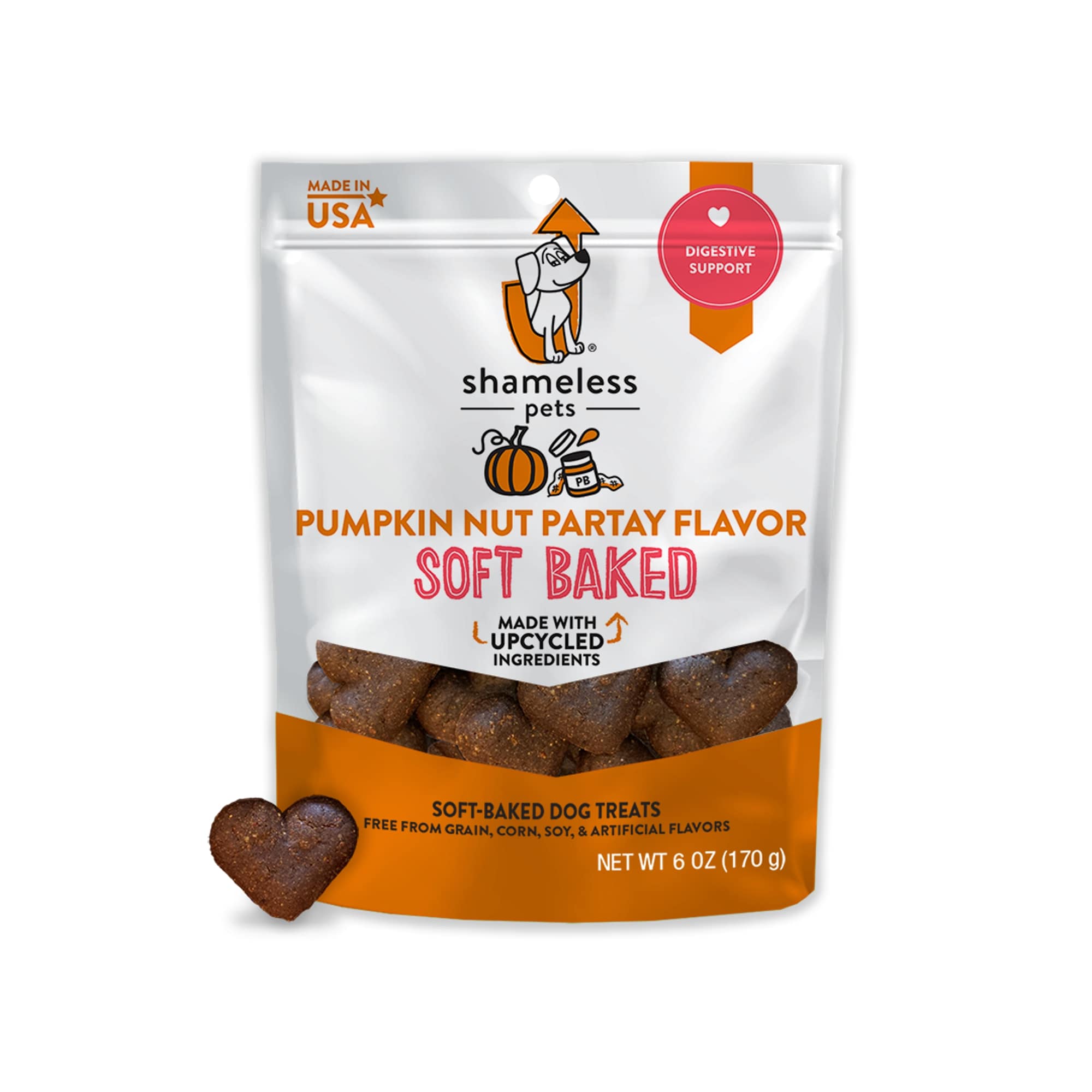 Shameless Pet Treats Pumpkin and Peanut Butter Soft-Baked Biscuit Dog Treats， 6 oz.