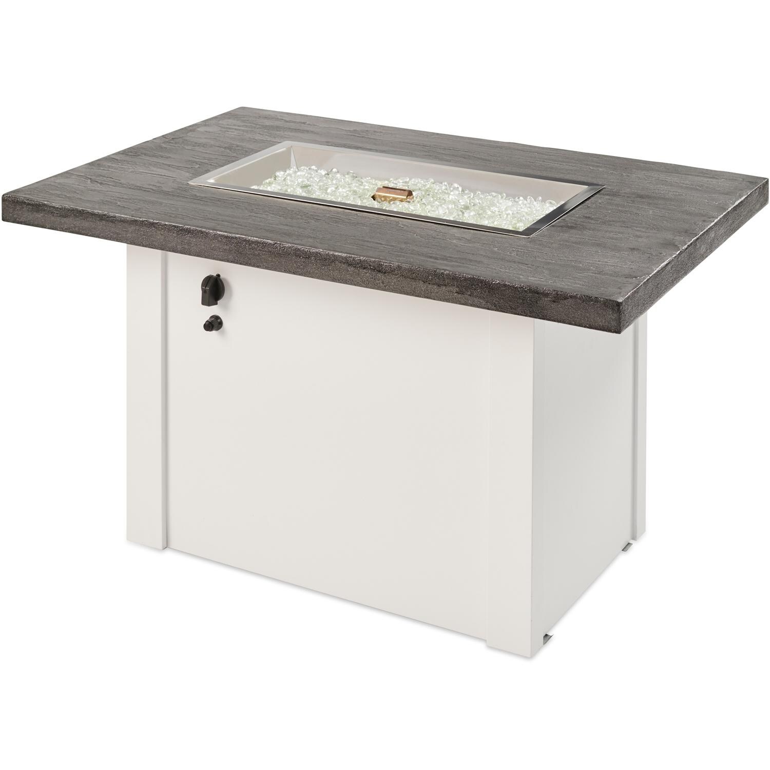 The Outdoor GreatRoom Company Havenwood 44-Inch Rectangular Natural Gas Fire Pit Table with Stone Grey Everblend Top and 24-Inch Crystal Fire Burner