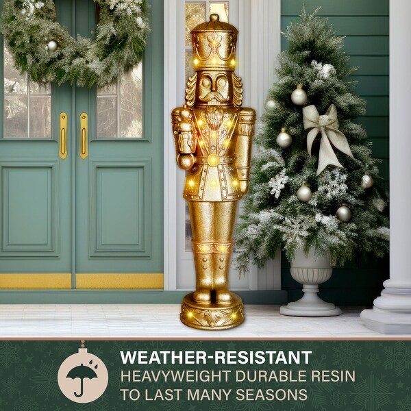 Fraser Hill Farm 4Ft. Metallic Gold Nutcracker Statue with LED Lights