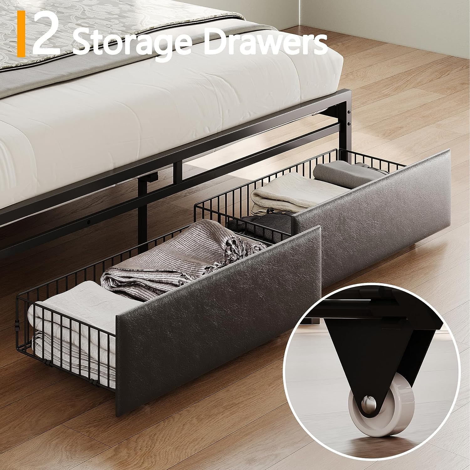 Platform Bed Frame with Storage Headboard, Charging Station, Drawers