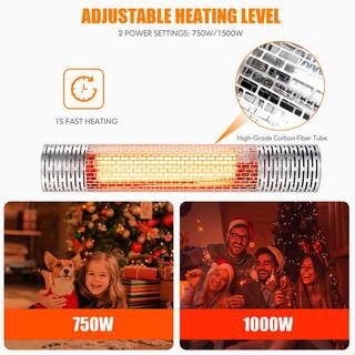 Costway 1500-Watt Silver Wall-Mounted Electric Infrared Space Heater Indoor and Outdoor With Remote EP25150US-SL