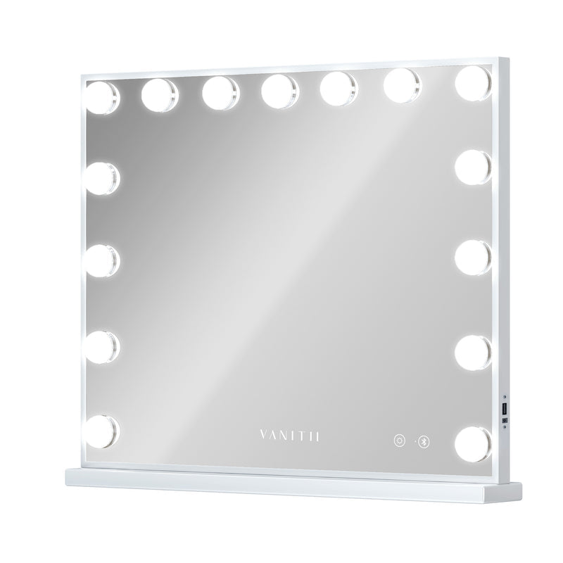 Mary Hollywood Vanity Mirror with Bluetooth XXL - 15 Dimmable LED Bulbs | VNT-5846-JMBT-WHT