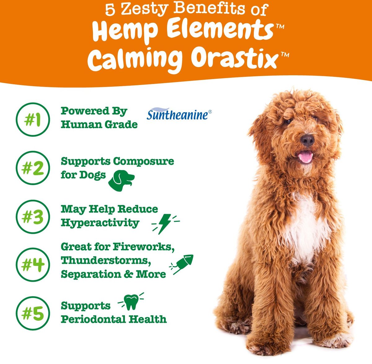 Zesty Paws Hemp Elements Calming OraStix Peppermint Flavored Dental Chews Calming Supplement for Dogs