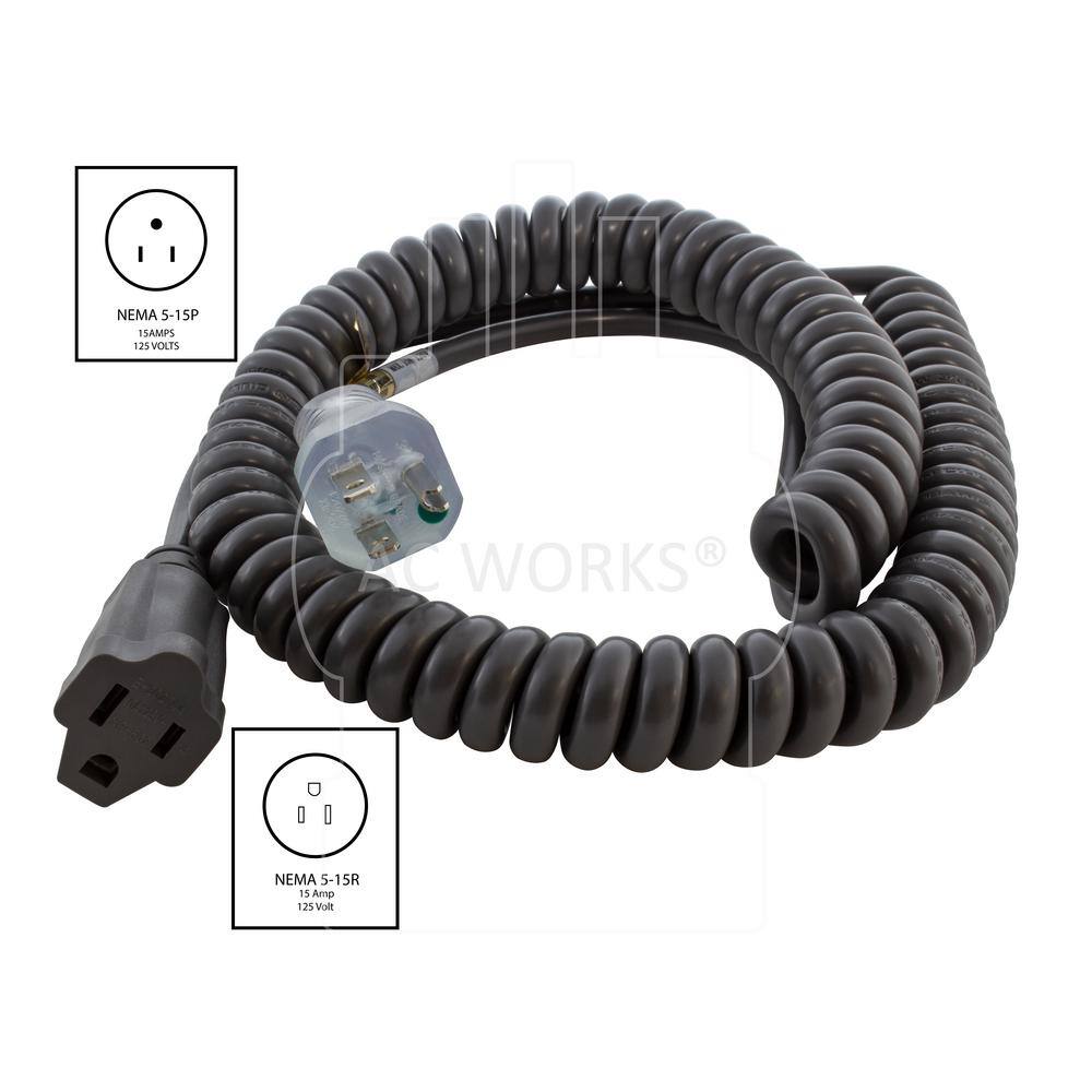 AC WORKS Up to 10 ft. 10 Amp 183 Coiled Medical Grade Extension Cord MDC515PR-V1