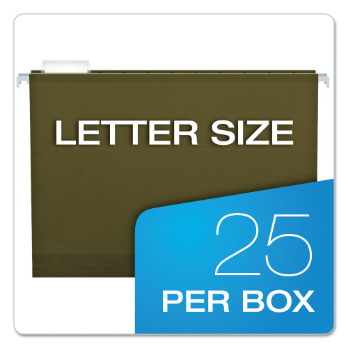 Pendaflex Extra Capacity Reinforced Hanging File Folders with Box Bottom， Letter Size， 1/5-Cut Tab， Standard Green， 25/Box (4152X2)