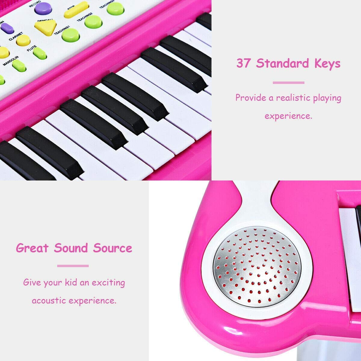 Costzon Electronic Keyboard 37-Key Piano, Musical Piano w/Record and Playback for Kids, Working Microphone & Stool